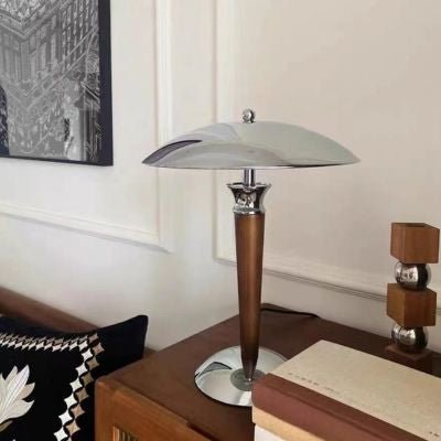 lampe champignon UFO OVNI bois métal sur console bois salon vintage