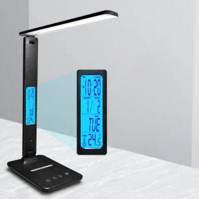 lampe de bureau led noire écran numérique horloge jour date température ambiante