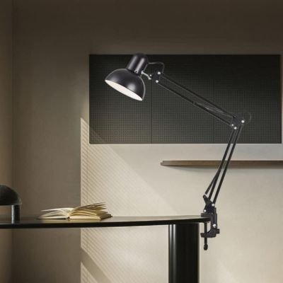 lampe de bureau LED noire fixée table noire style minimaliste