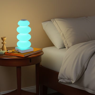 Lampe de chevet LED USB RGB design empilé blanc éclairage coloré multicolore pour soirées ambiance festive