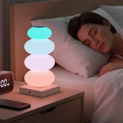 Lampe de chevet LED design empilé blanc éclairage RGB multicolore ambiance douce et accueillante chambre moderne