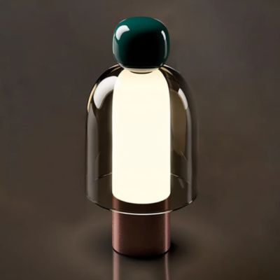 Lampe de chevet LED vert canard rechargeable verre et aluminium sans fil moderne artistique
