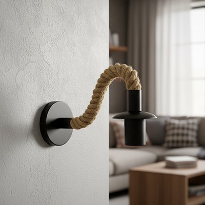 Applique mural style industriel bras corde rigide entrée au salon mur ciment gris