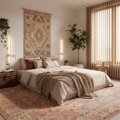 Applique murale LED design blanche dans chambre bohème chic