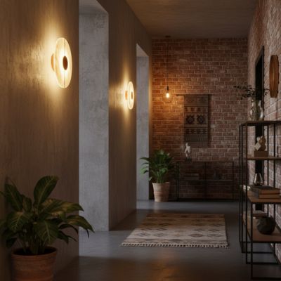 Couloir industriel bohème léger avec deux appliques murale albâtre
