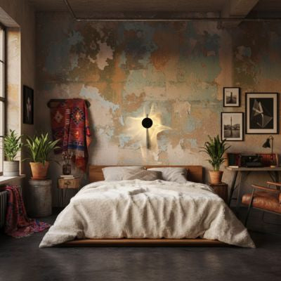 Applique murale chrome noir mat ondulations aurores boréales chambre bohème éclectique industrielle