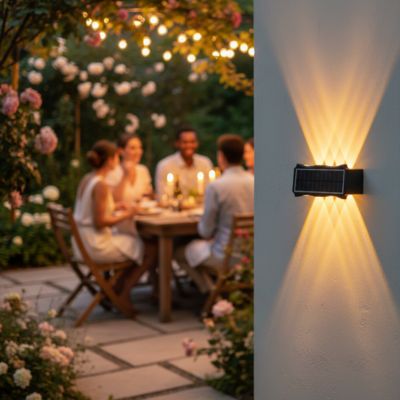 Applique murale exterieur noire solaire photovoltaïte intégré huit LED double 