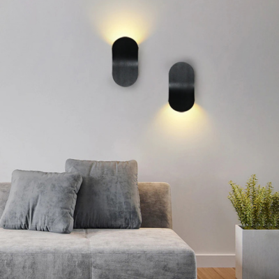 Applique murale aluminium-noire forme courbe une vers le haut une vers le bas halo lumineux salon moderne