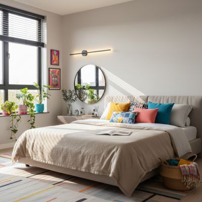 Applique murale pour chambre noir barre horizontale LED minimaliste dans chambre bohème éclectique