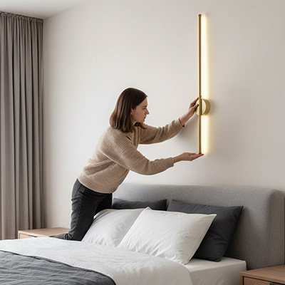 Applique murale pour chambre dorée ligne lumineuse épurée à la verticale femme réglant applique mur chambre
