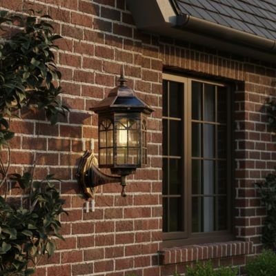 Applique murale solaire exterieur maison briques rouges mur de derriere 