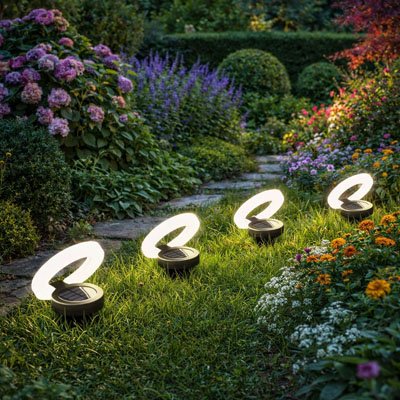 Eclairage exterieur délimitation efficace des allées moderne contemporaain sculpturale