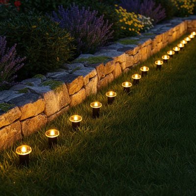 Eclairage solaire exterieur lumière chaude pelouse le long platebande fleurs