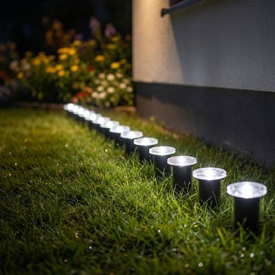 Eclairage solaire exterieur lumière froide tout le long mur maison