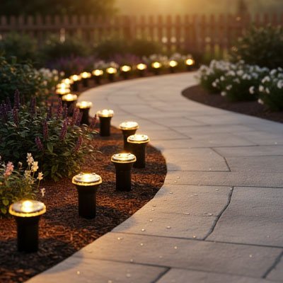 Eclairage solaire exterieur lumières chaudes passage jardin en serpentin