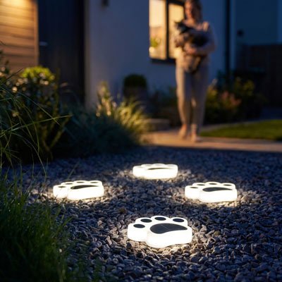 Eclairage solaire exterieur motif décoratif empreinte traces mystérieuses pou une touche ludique et originale