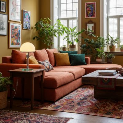 Lampe champignon style vintage nordique chrome abat-jour verre dépoli table de centre canapé terracotta salon bohème moderne