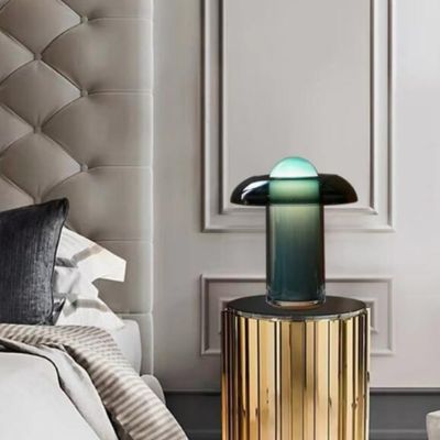 lampe champignon design verre vert  postmoderne chambre contemporaine table chevet ronde