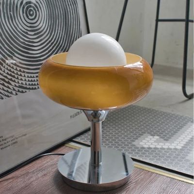 Lampe champignon orange Dome70 vintage pied chrome 