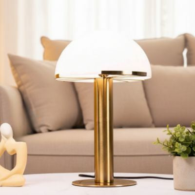 Lampe champignon postmoderne métal doré et blanc marbré salon beige blanc