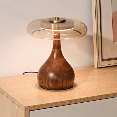 Lampe champignon métal abat-jour verre transparent style vintage français