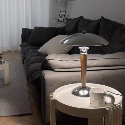lampe champignon ovni métal chrome pied bois mid-century  vintage LED
