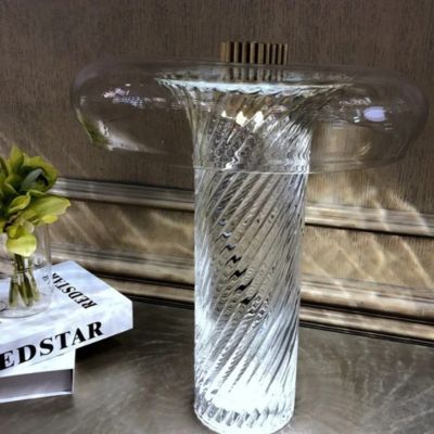 lampe champignon verre strié spirale transparent