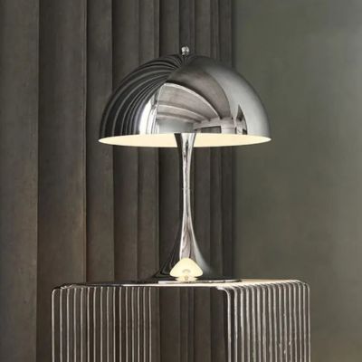 lampe champignon design chromée table sur table grillage chromée