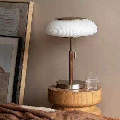 lampe champignon vintage blanche métal bois petite table ronde