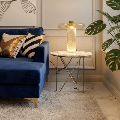 lampe champignon vortex lumina salon moderne canapé bleu royal