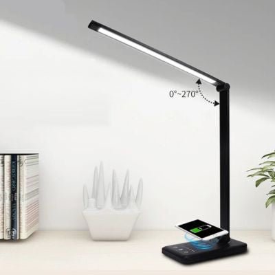 lampe de bureau led intelligente bras articule réglable 270 degrés chargement sans fil smartphone base tactile ajustable flexible