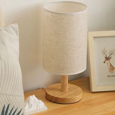 lampe de chevet led bois et bambou decorative lin beige