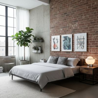 lampe de chevet blanche boule médiévale style Bauhaus modernisée dans chambre industrielle chic