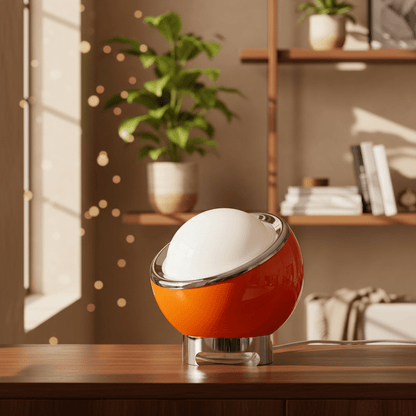 lampe de chevet orange moderne style Bauhaus led acier inoxydable et verre laiteux