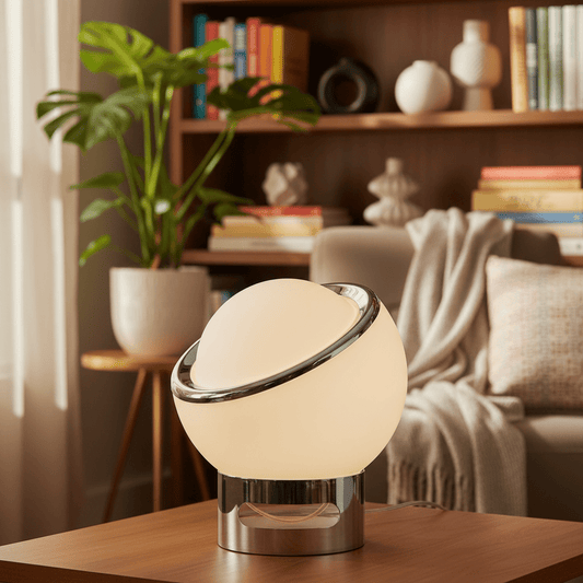 lampe de chevet blanche moderne style Bauhaus modernisé led acier inoxydable et verre laiteux