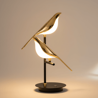 lampe de table doux oiseaux postmoderne led tricolore blancs aux ailes dorées