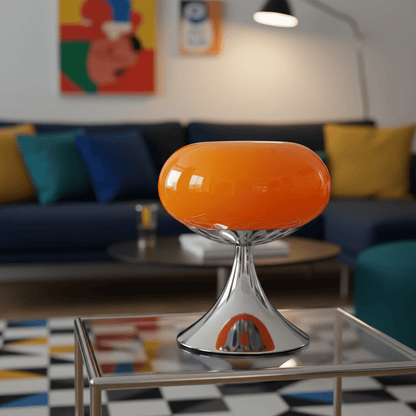 lampe de table orange style bauhaus en metal et verre tricolore led