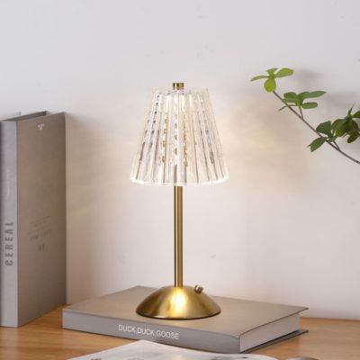 lampe de table sans fil LED rechargeable posée sur un livre un autre est debout une petite branche des feuilles vertes