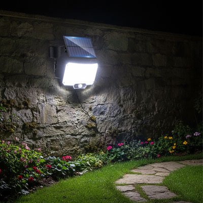 Lampe détecteur de mouvement panneau orientable fixé mur pierre rustique nuit, faisceau lumineux blanc puissant 