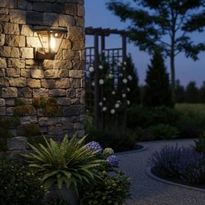 Lampe détecteur de mouvement applique murale côté jardin illuminant  faisant sentinelle de nuit