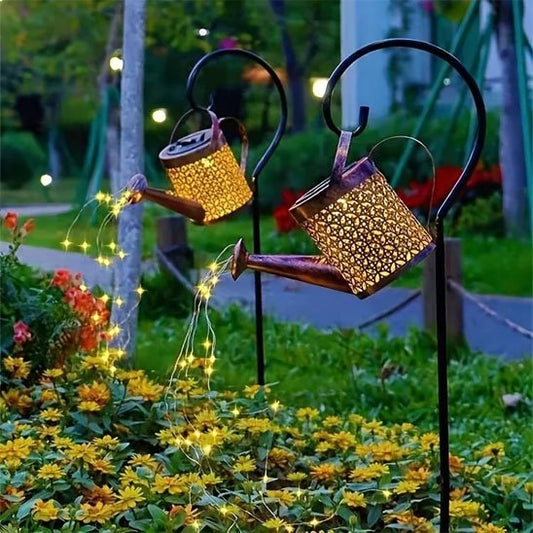 Lampe solaire exterieur arrosoir LED dorée décoration jardin extérieur guirlande lumineuse cascade nuit