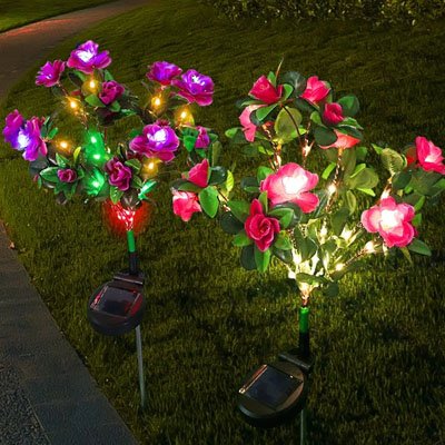 Lampe solaire extérieur décoratives fleurs lumineuses LED multicolores plantées dans pelouse jardin nocturne
