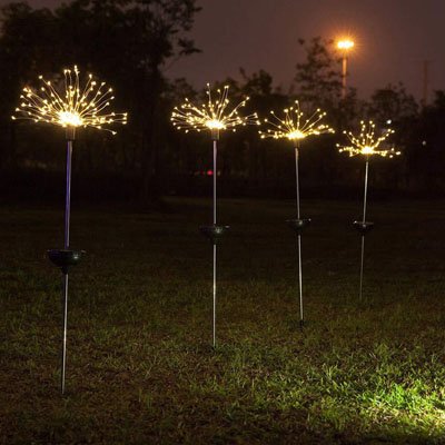 Lampe solaire exterieur étoile filante feu d'artifice LED blanc chaud sur piquet, décoration pelouse jardin extérieur nuit