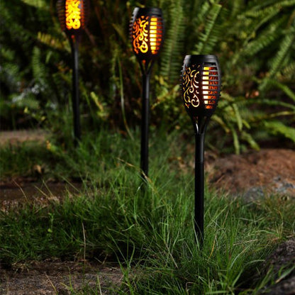 Lampe solaire exterieur torches solaires LED effet flamme vacillante ambiance jardin tropical nuit décoration piquet