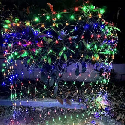 Lumière extérieure guirlande filet LED multicolore extérieure décoration jardin arbuste nuit