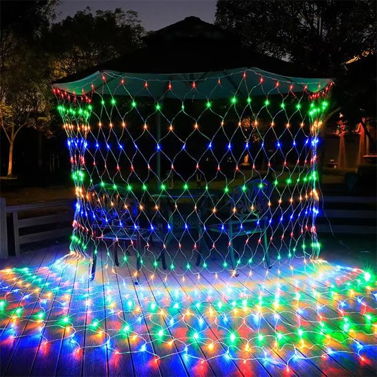 Lumière extérieure guirlande filet LED multicolore extérieure terrasse en bois décoration nuit jardin