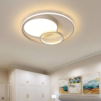 Plafonnier anneaux concentriques blancs imbriquées LED chambre nordique 3 cadres bleu orange tête de lit