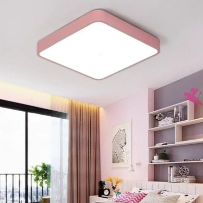 Plafonnier carré rose extra fin chambre moderne accents rose