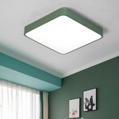 Plafonnier carré vert extra fin chambre moderne mur vert cadres