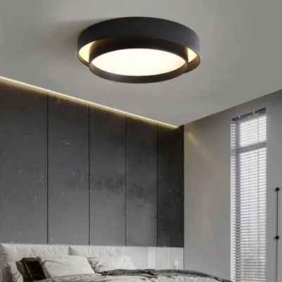 Plafonnier double anneau blanc scandinave LED chambre moderne minimaliste tons gris noir blanc